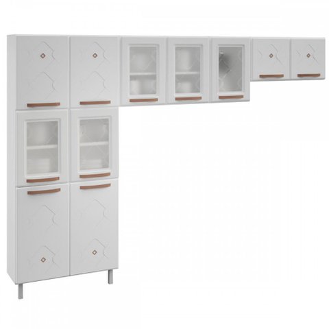Cozinha De Aço Compacta Mirage New 11 Portas 6 Prateleiras com Vidro Branco - Telasul
