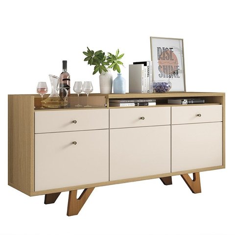 Buffet Aparador Cristal com 2 Portas e 2 Gavetas Freijó/off White - Pr Móveis
