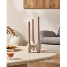 Castiçal Porta-velas Decorativo em Ceramica Bege Mart - 2