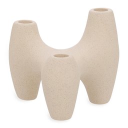 Castiçal Porta-velas Decorativo em Ceramica Bege Mart - 1