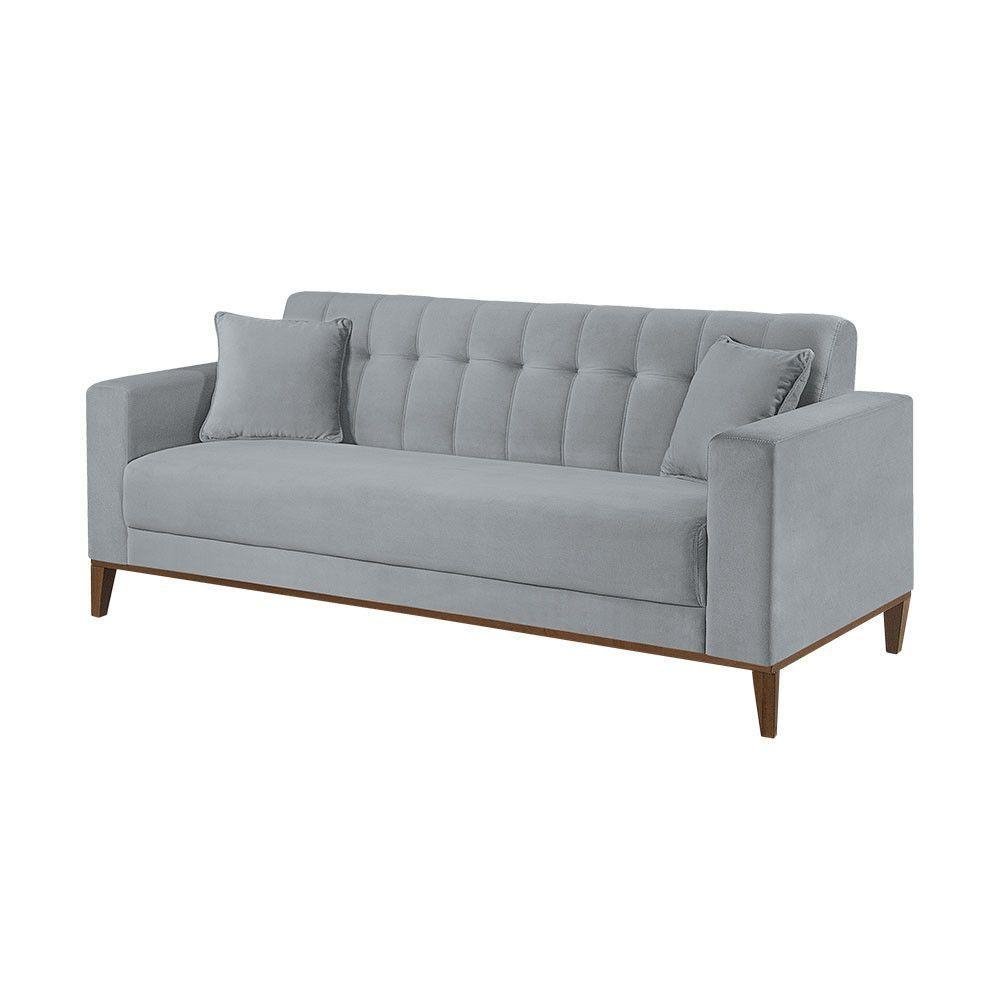 Sofa Liverpool 3 Lugares 195 Cm Base Madeira Talento Móveis Veludo Paris Cinza