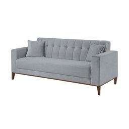 Sofa Liverpool 3 Lugares 195 Cm Base Madeira Talento Móveis Veludo Paris Cinza - 1