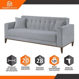 Sofa Liverpool 3 Lugares 195 Cm Base Madeira Talento Móveis Veludo Paris Cinza - 3