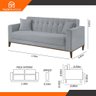Sofa Liverpool 3 Lugares 195 Cm Base Madeira Talento Móveis Veludo Paris Cinza - 4