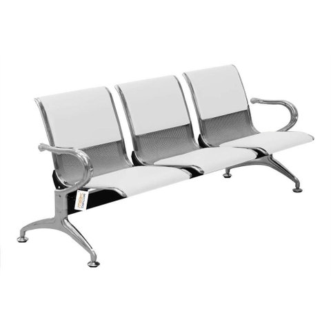Cadeira Longarina com Est Cromada 3 Lugares Colors Branco