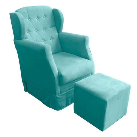 Poltrona Amamentação Balanço Manu com Puff Suede Azul Tifany - Jm Interiores