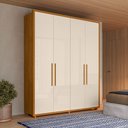 Ver imagem 1 de Guarda-Roupa Casal 4 Portas 3 Gavetas Greco 187cm MDF Cinamomo/Off White Quarto