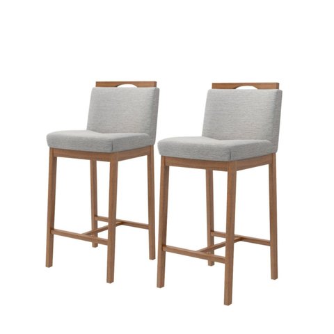 Conjunto 2 Banquetas Madeira Maciça Dani Nogueira Tec Lona