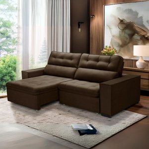 Sofa Retratil Reclinavel 2 Lugares 2,70 Vitória Veludo Marrom Lansofbr