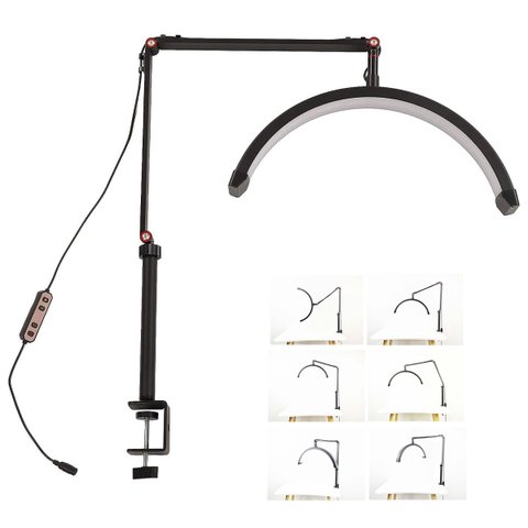 Luminaria Estetica Spa Arco Meia Lua 3 Tons Led Suporte Celular Mesa Angulo Ajustavel Limpeza de Pel