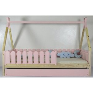 Bicama Infantil Solteiro Cabana Colorida Madeira Maciça Pinus Grade Cercadinho