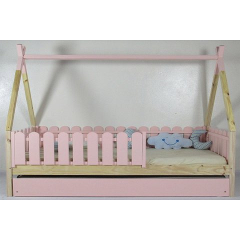 Bicama Infantil Solteiro Cabana Colorida Madeira Maciça Pinus Grade Cercadinho