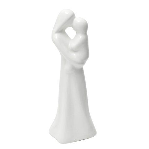 Enfeite Estatueta Mãe e Bebê cor branco brilho 17cm
