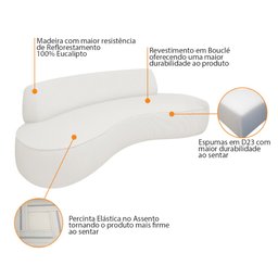 Sofá Curvo 3 Lugares Amsterdã 200cm Bouclé Branco - 4