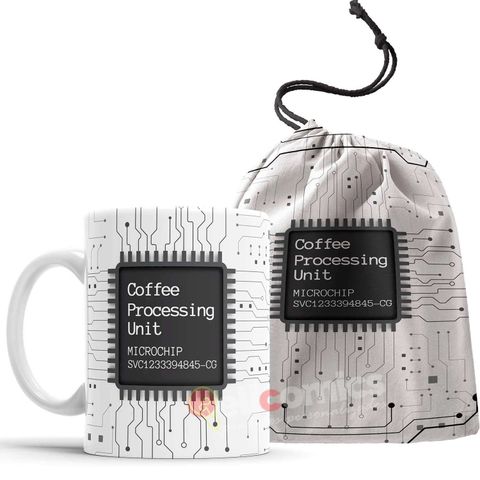 Caneca Desenvolvedor Dev Cpu Coffee Processing Unit com Saquinho