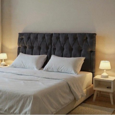 Cabeceira Almofadada Suspensa de Cama Casal Cabeceira Leticia 140cm X 55cm Grafite