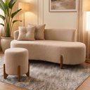 Ver imagem 1 de Conjunto  Sofá Curvo Orgânico + 01 Puff  Luna Boucle Bege - Montanaris Decor