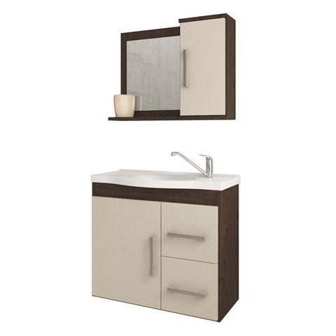 Gabinete de Banheiro com Cuba e Espelheira Vix 65cm Cafe/off White - Mgm