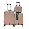 Kit Mala de Viagem Rígida de Fibra Rodinhas 360º - 3 peças (P -M-frasqueira):rosê - 1