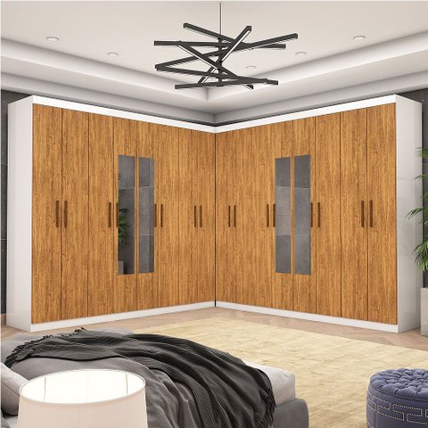 Closet Casal Duplo Rubi Premium 16 Portas C/espelho 8 Gavetas
