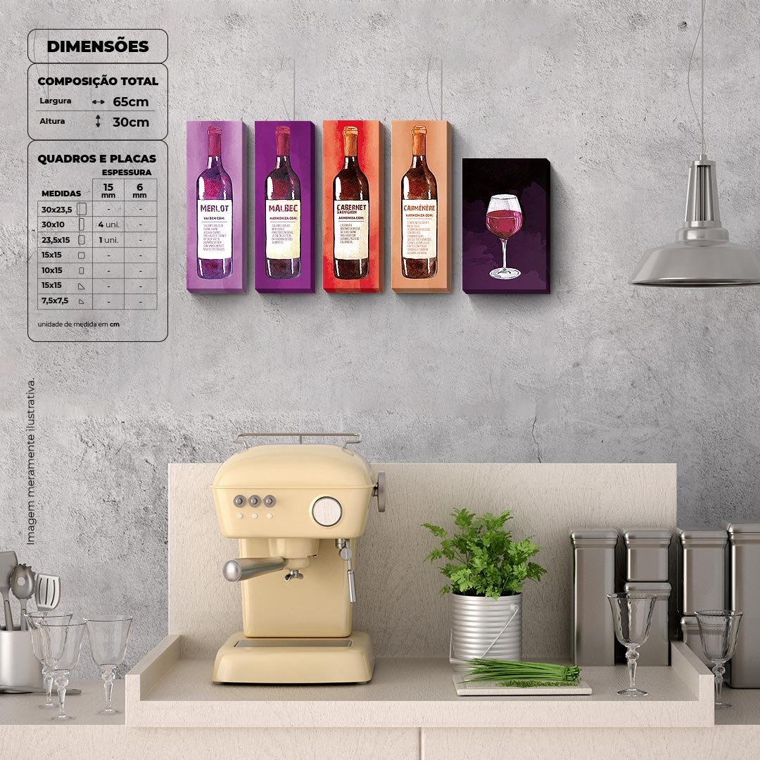 Vinho Harmonização - Quadro decorativo com 15mm de espessura com borda infinita - 15mm - Quadro deco - 2