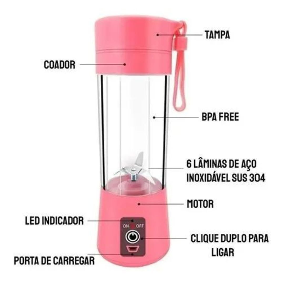 Garrafa Mixer Liquidificador Copo Portátil Recarregável Usb:roxo - 5