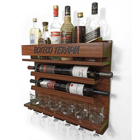 Barzinho Adega Parede - Boteco Terapia - 60 x 51 Imbuia
