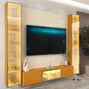 Ver imagem 7 de Estante para TV e Home Theater até 75 Polegadas Vidro Reflecta 100% MDF 226,4cmx217,6cm Led com Porta Luminare Bege Off White/Naturale