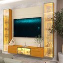 Ver imagem 1 de Estante para TV e Home Theater até 75 Polegadas Vidro Reflecta 100% MDF 226,4cmx217,6cm Led com Porta Luminare Bege Off White/Naturale