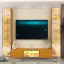 Ver imagem 6 de Estante para TV e Home Theater até 75 Polegadas Vidro Reflecta 100% MDF 226,4cmx217,6cm Led com Porta Luminare Bege Off White/Naturale