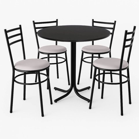 Mesa de Jantar Redonda 80cm Preta com 4 Cadeiras Estofada Preta