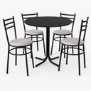Ver imagem 1 de Mesa de Jantar Redonda 80cm Preta com 4 Cadeiras Estofada Preta