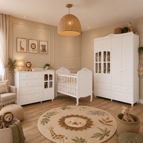 Kit Berço Cômoda e Guarda Roupa Peroba Elô Quarto Infantil
