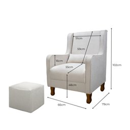 Poltrona de Amamentação Fixa Sophia com Puff Reto e 1 Almofada Bouclé - 3