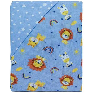 Kit Enxoval Bebe Jogo de Lençol, Toalha de Banho e Pano de Boca Cor:leão Azul