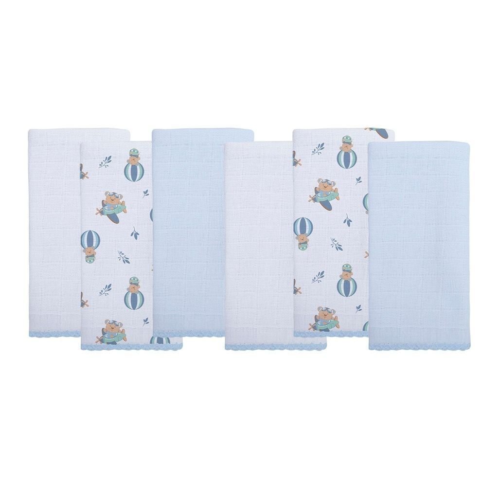 Ver imagem 2 de Kit Enxoval Bebe Jogo de Lençol, Toalha de Banho e Pano de Boca Cor:leão Azul