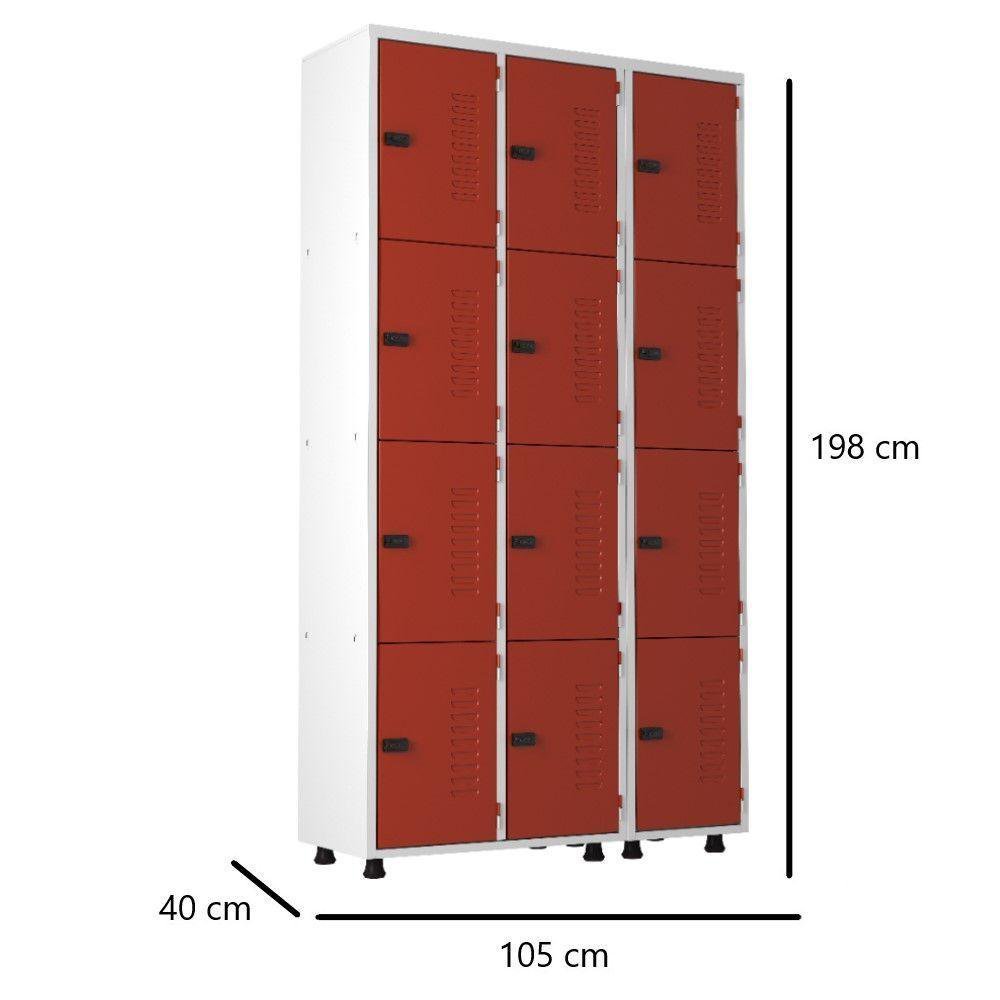 Armário Aço 12 Portas Academia Guarda Volume Trinco Vermelho - 6