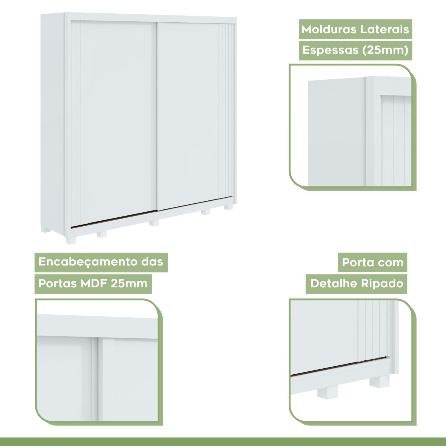 Guarda Roupa Casal Ripado 2 Portas 4 Gavetas com Pés Upper Yescasa  - 8