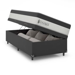 Cama Box Baú Solteiro + Colchão Londres Molas Ensacadas Pocket - 74x88x188cm - Suede Veludo Cinza - 6