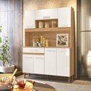 Ver imagem 1 de Armário de Cozinha 7 Portas 1 Gaveta Magazin Branco/Freijó/Off White Cristal