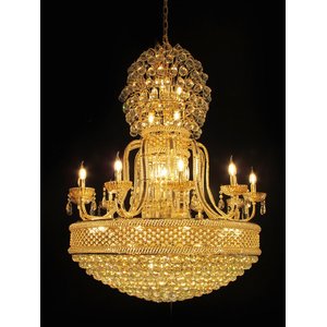 Lustre de Cristal K9 Imperial Dourado 52 Lâmpadas