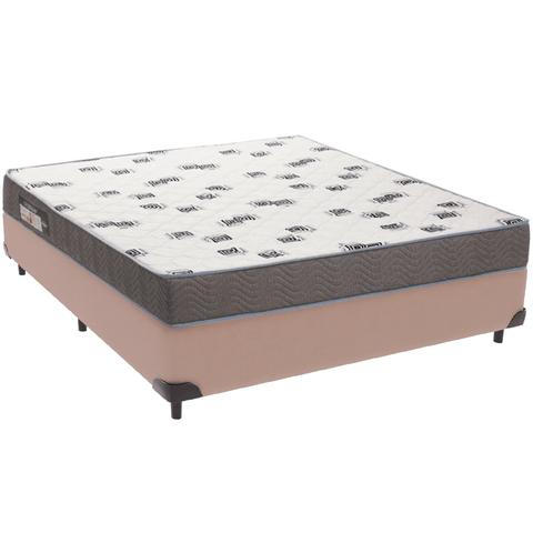 Cama Box Bege e Colchão Light Espuma D33 Casal Ortobom