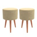 Ver imagem 1 de Kit Par de 2 Puffs Redondo Pés Palito Alto Padrão:bege