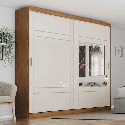 Guarda Roupas Casal 2 Portas Deslizantes 3 Gavetas Verg Bege/Nature/Off White