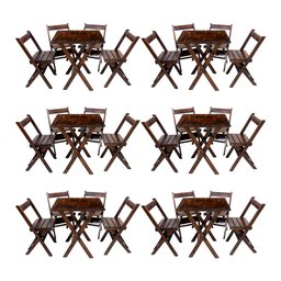 Kit 6 Conjuntos Mesa Dobrável 70x70cm para Bar com 4 Cadeiras em Madeira Maciça - Imbuia - 1