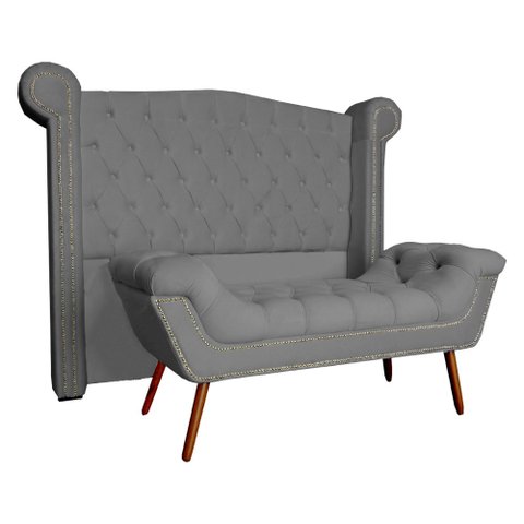 Conjunto Sienna Cabeceira e Recamier Queen 160 Cm Suede Cinza - LM DECOR