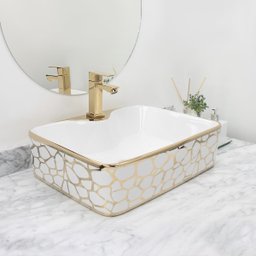 Cuba Pia Louça Cerâmica Apoio Banheiro 49x38cm Luxo Gold - 3