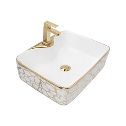 Cuba Pia Louça Cerâmica Apoio Banheiro 49x38cm Luxo Gold - 1