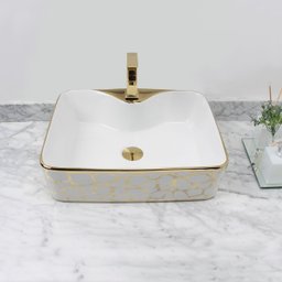 Cuba Pia Louça Cerâmica Apoio Banheiro 49x38cm Luxo Gold - 4