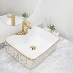 Cuba Pia Louça Cerâmica Apoio Banheiro 49x38cm Luxo Gold - 2